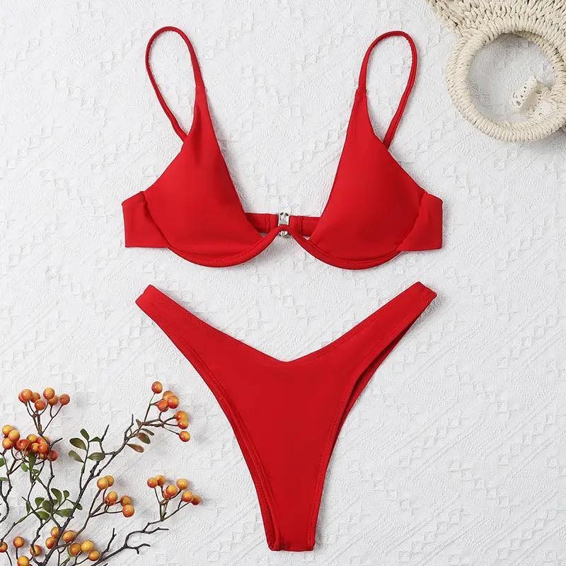Underwire Bikini V Neck Bathing Suit Mini Micro Thong