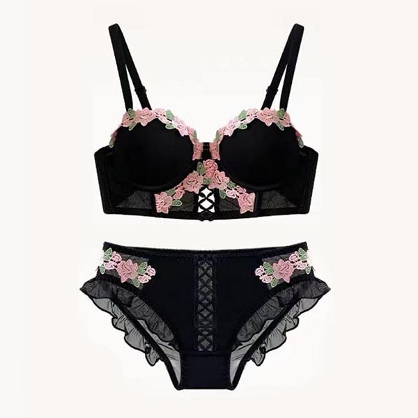 New French Retro Sexy Lace Sweet Floral Embroidery Bra Push-up Bra