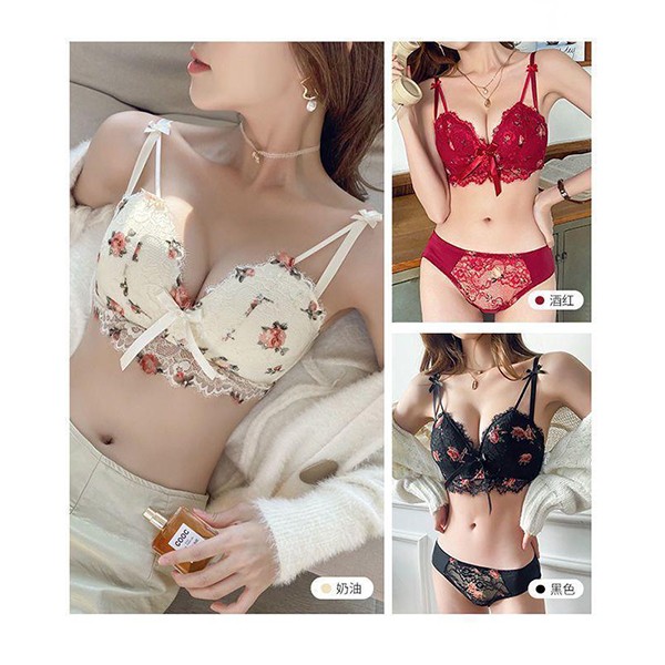 Lovely Lace Floral Wireless Bra Panty Set